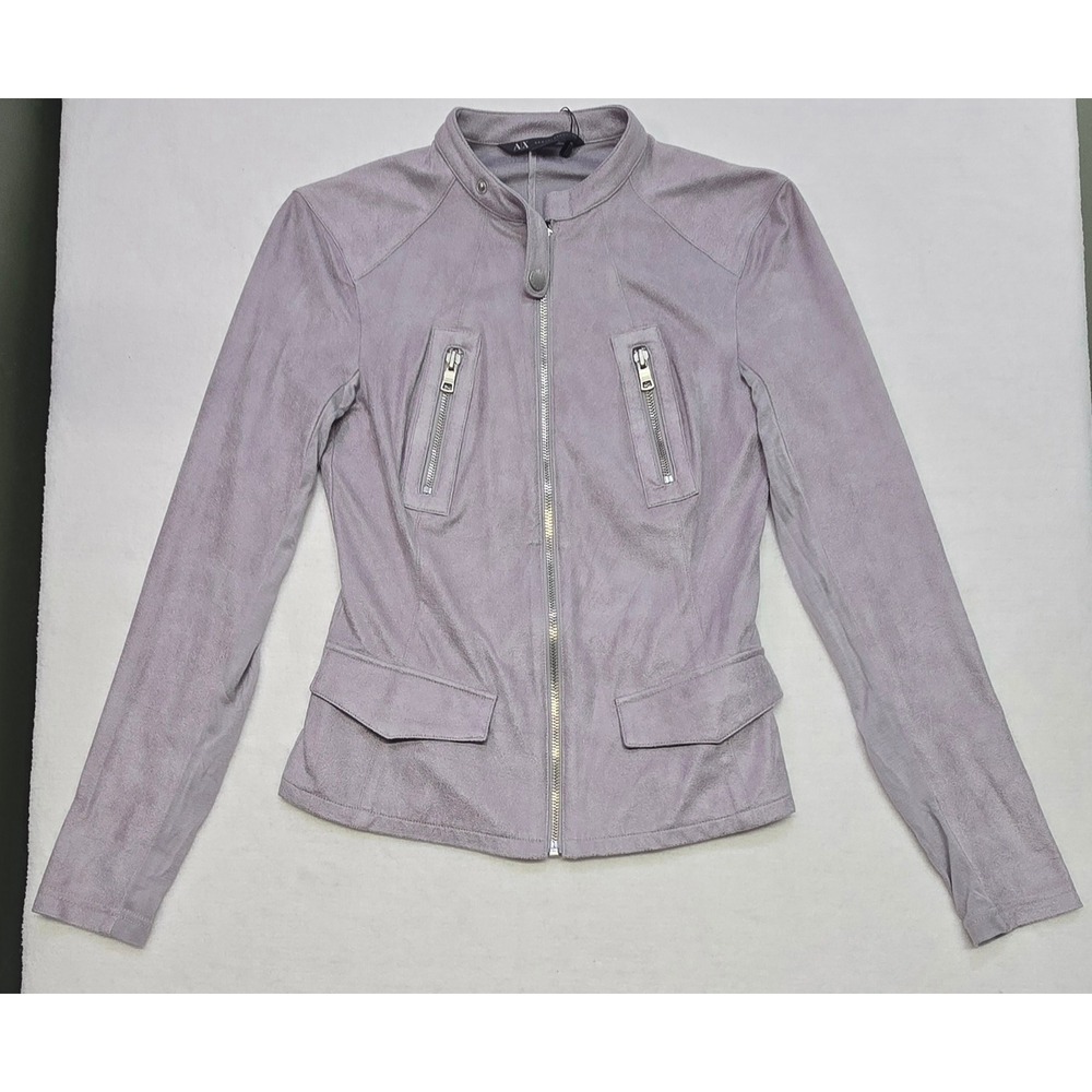 Armani Exchange Women's Jacket XS Moto Biker Faux Suede Lilac Purple‎